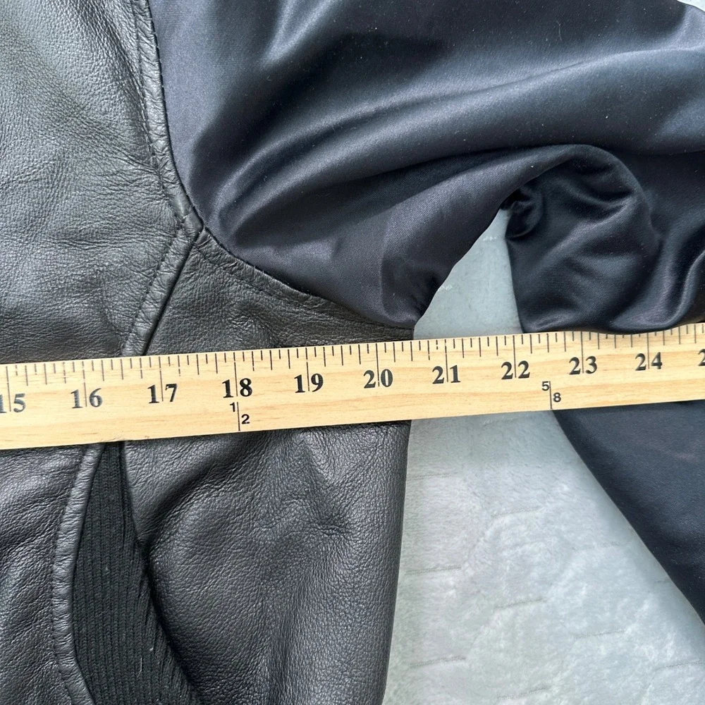 Vtg Y2K Rocawear Bomber Jacket XL Black Real Leather Studded‎ Streetwear Hip Hop - Picture 8 of 11